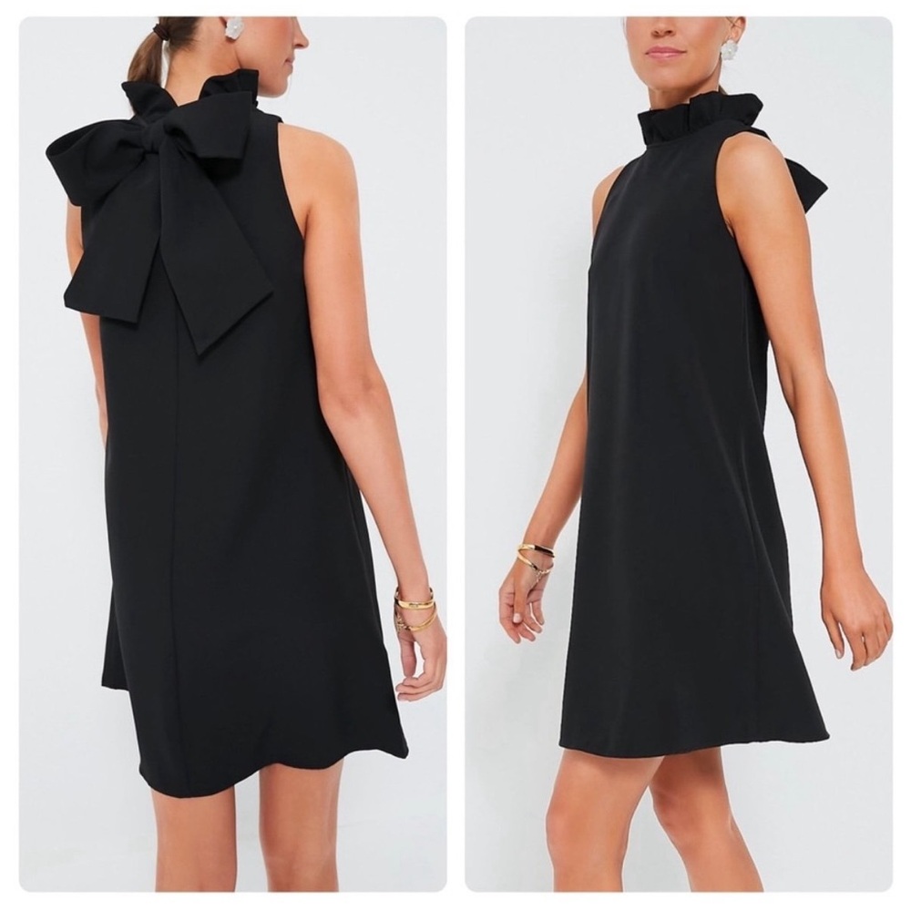 Tuckernuck Pomander Place Blythe Ruffle Mock Neck Tie Back Dress Black